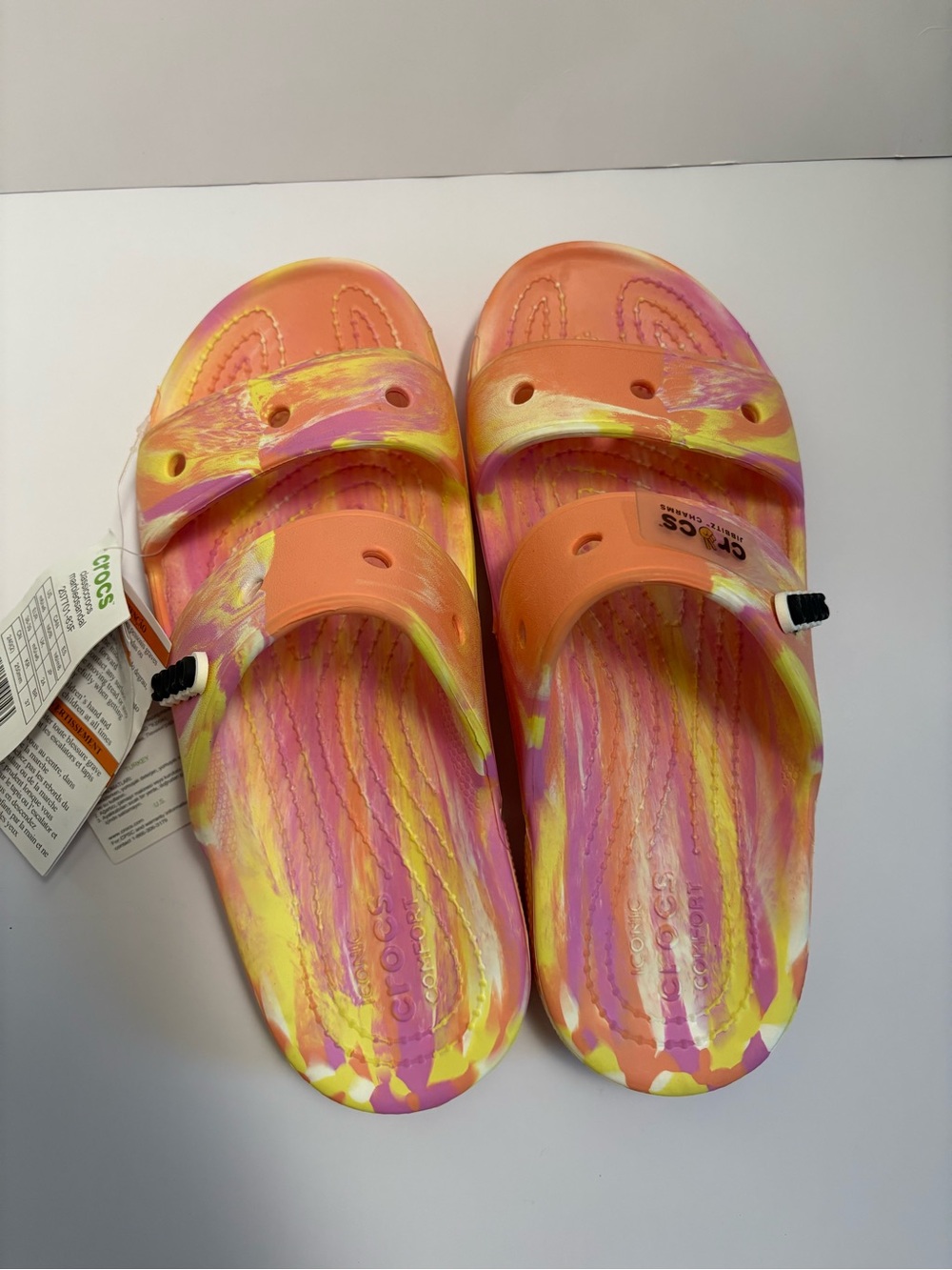 CROCS Tie-Dye Slide Sandals - Pink, Orange, Yellow